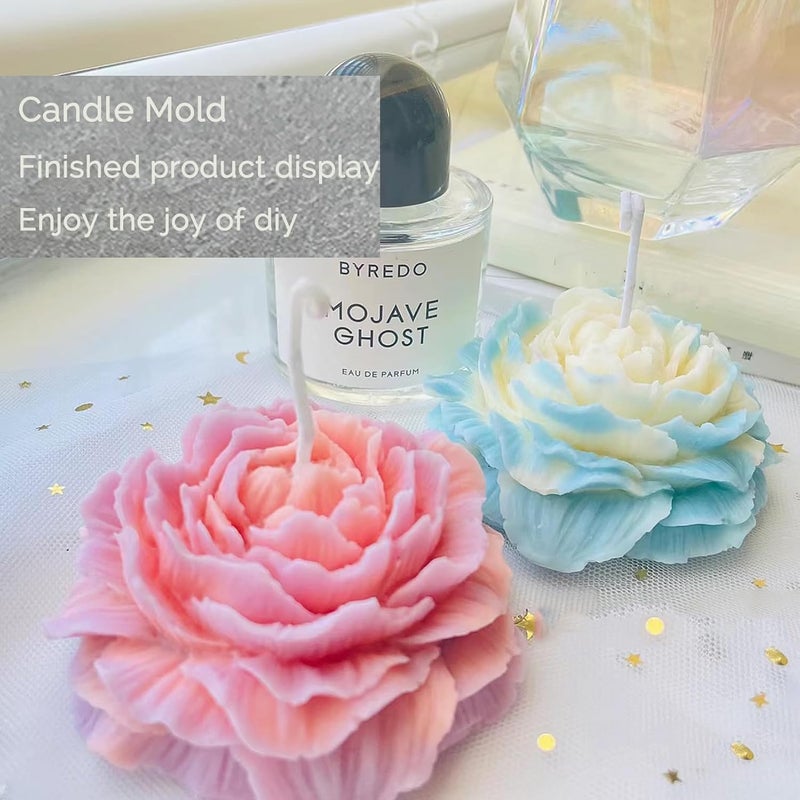 Nimozekd 3PCS Rose & Peony Flowers Silicone molds Cake Chocolate Mold Peony Flower Candle Molds with Large-Eye Wicking Needle Candlewick etc Wedding Cake Decorating Tools Fondant Sugarcraft Cake Mold - Image 3